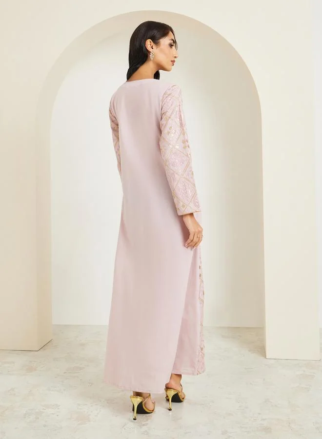 Amirah  Women Pink Embroidered Jalabiya for Women | Best Price UAE